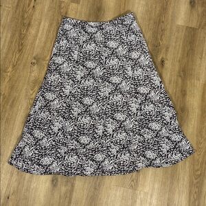 Vintage Liz Claiborne Linen Skirt Brown/Black and White Floral Skirt size 8